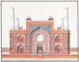 The Tomb of the the third Mughal Emperor Akbar (r. 1556-1605) is an important Mughal architectural masterpiece, built 1605-1613 and set in 48 Ha (119 acres) of grounds in Sikandra, a suburb of Agra, Uttar Pradesh, India.<br/><br/>

Emperor Akbar himself commenced its construction around 1600, according to Central Asian tradition to commence the construction of one's tomb during one's lifetime. Akbar himself planned his own tomb and selected a suitable site for it, after his death, Akbar's son Jahangir completed the construction in 1605-1613.<br/><br/>

The south gate is the largest, with four white marble chhatri-topped minarets which are similar to (and pre-date) those of the Taj Mahal, and is the normal point of entry to the tomb. The tomb itself is surrounded by a walled enclosure 105 m square. The tomb building is a four-tiered pyramid, surmounted by a marble pavilion containing the false tomb. The true tomb, as in other Mughal mausoleums, is in the basement.<br/><br/>

The buildings are constructed mainly from a deep red sandstone, enriched with features in white marble. Decorated inlaid panels of these materials and a black slate adorn the tomb and the main gatehouse. Panel designs are geometric, floral and calligraphic, and prefigure the more complex and subtle designs later incorporated in Itmad-ud-Daulah's Tomb.