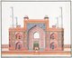 India: The main entrance to the early 17th century Mausoleum of Mughal Emperor Akbar, Sikandra, Agra, Uttar Pradesh. East India Company, early 19th century